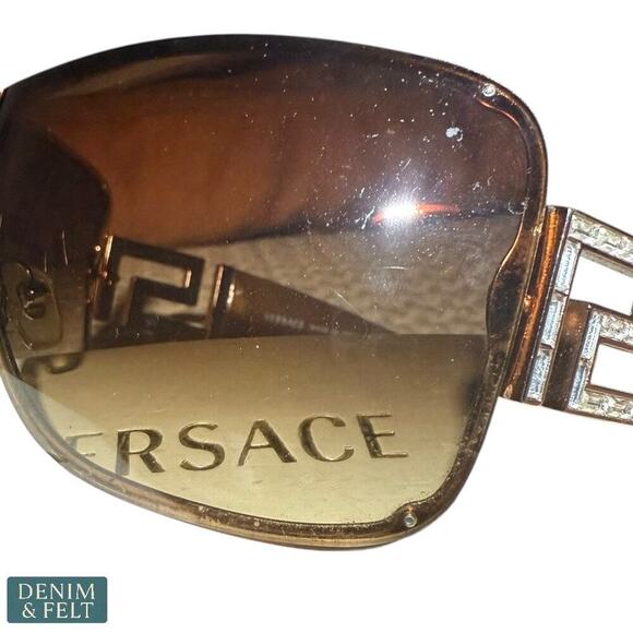 Versace 2072-B 1052/13 Shield Sunglasses Brown Gold Greca Logo Italy 120mm - Picture 10 of 15